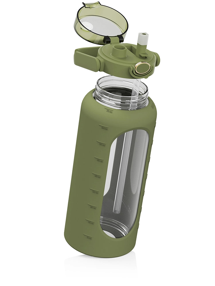 Trinkflasche Glas mit Silikonhülle 2 Liter