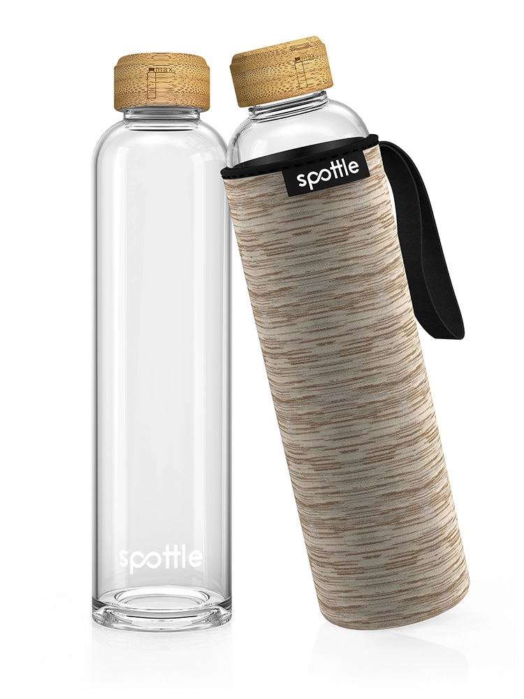 Trinkflasche Glas mit Neoprenhülle & Bambusdeckel – 750 ml
