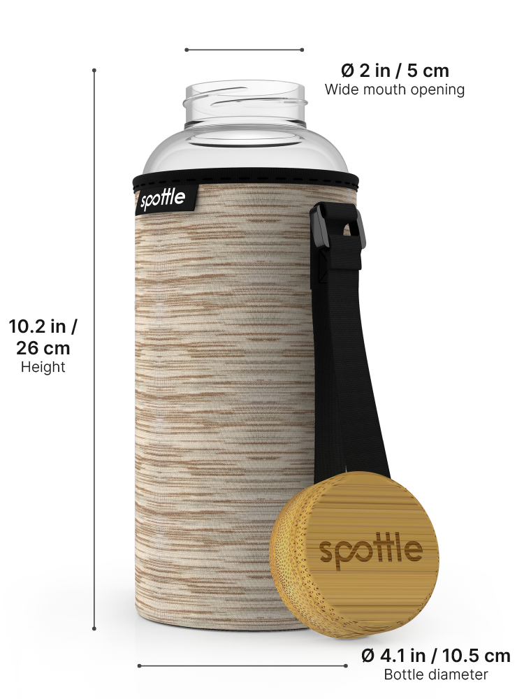 Glass water bottle with neoprene sleeve 1.5 L