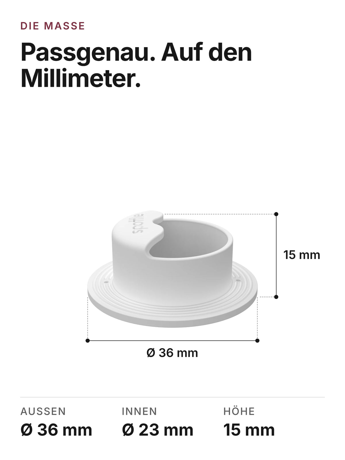 spottle Dichtring Maße: Ø 36 mm außen, Ø 23 mm innen, 15 mm hoch