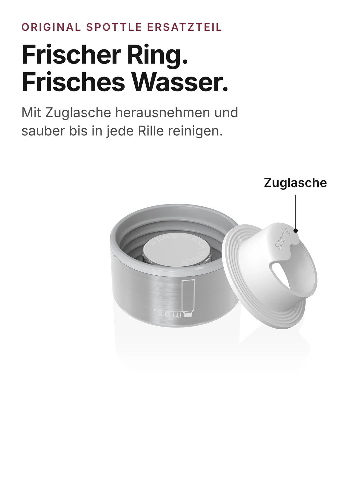 spottle Dichtring mit Zuglasche neben dem Edelstahl-Deckel