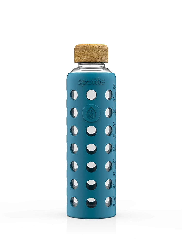 Trinkflasche Glas mit Silikonhülle & Bambusdeckel – 500 ml