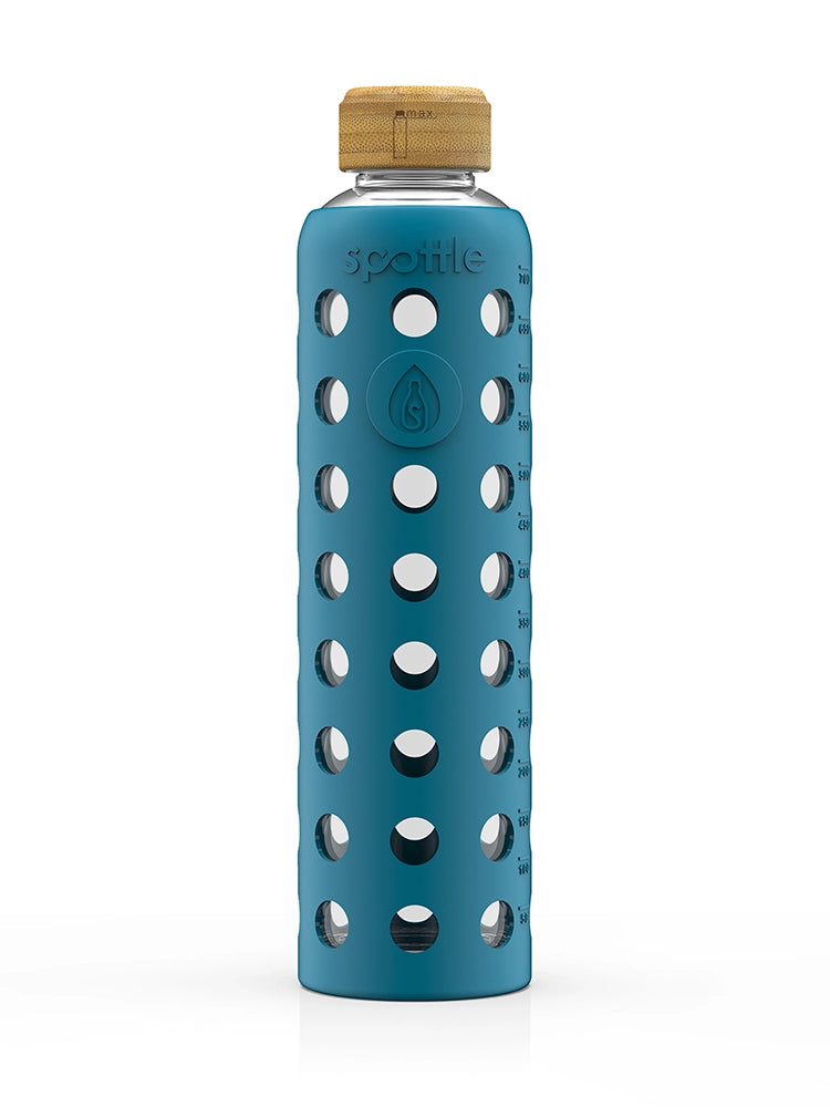 Trinkflasche Glas mit Silikonhülle & Bambusdeckel – 750 ml