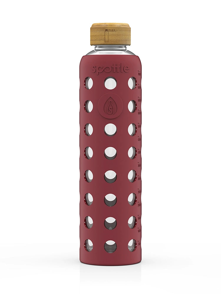 Trinkflasche Glas mit Silikonhülle & Bambusdeckel – 750 ml