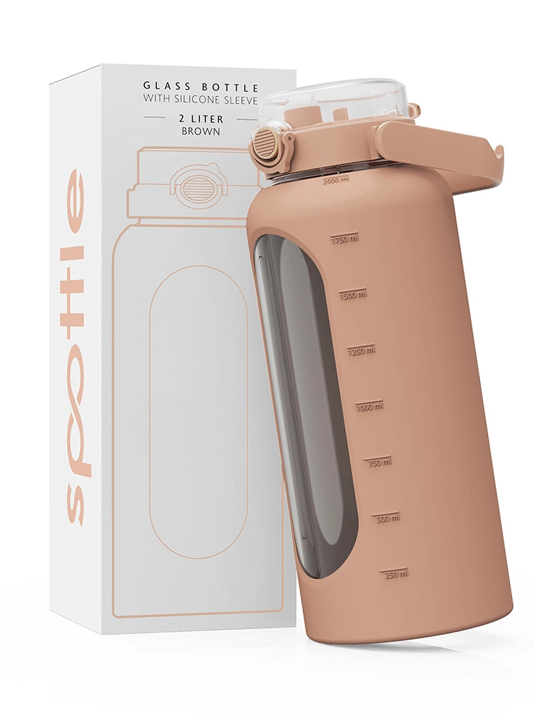 Trinkflasche Glas mit Silikonhülle 2 Liter