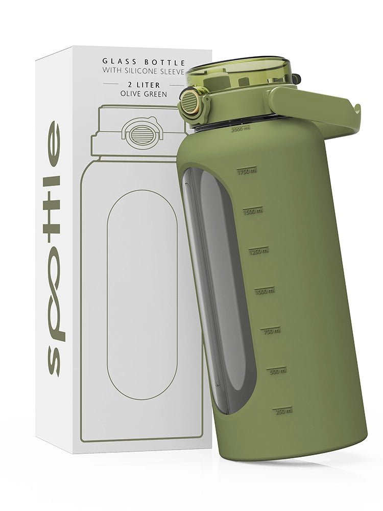 Trinkflasche Glas mit Silikonhülle 2 Liter