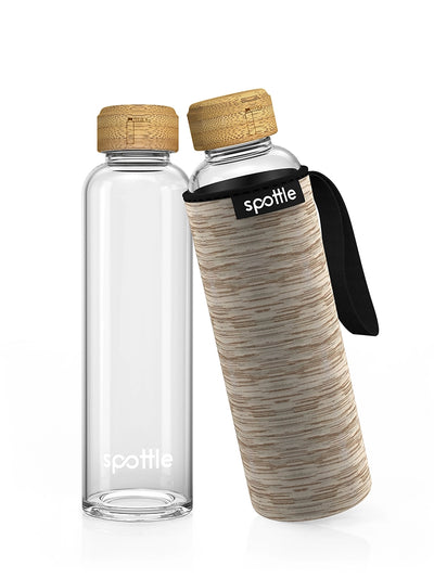 Trinkflasche Glas mit Neoprenhülle & Bambusdeckel – 500 ml