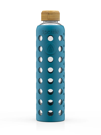 Trinkflasche Glas mit Silikonhülle & Bambusdeckel – 750 ml (24oz)