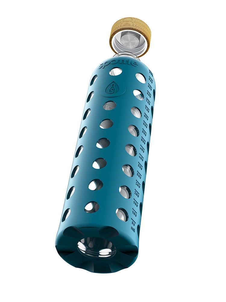 Trinkflasche Glas mit Silikonhülle & Bambusdeckel – 1 Liter