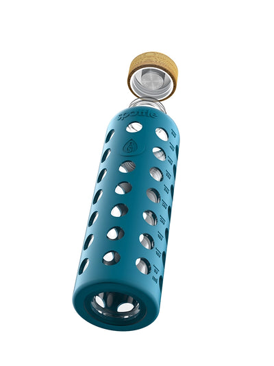 Trinkflasche Glas mit Silikonhülle & Bambusdeckel – 500 ml