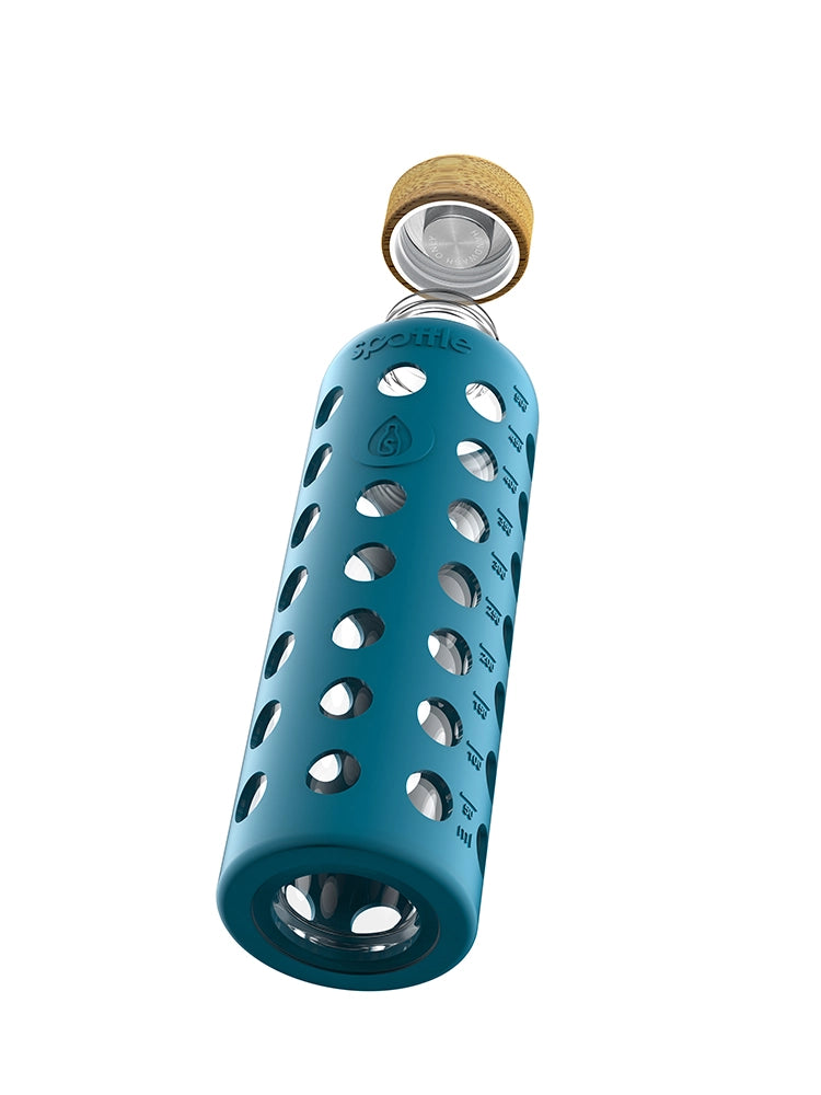 Trinkflasche Glas mit Silikonhülle & Bambusdeckel – 500 ml